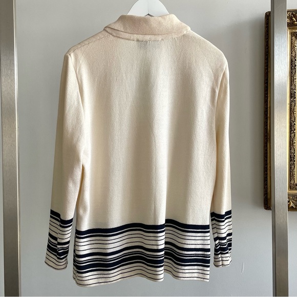 St. John Collection Vintage Nautical Cream & Navy Knit Collared Cardigan - Picture 3 of 4